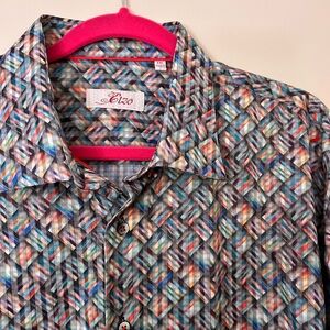 Men’s Long Sleeve Button Shirt Size XXL Geometric‎ Graphic Design Etzo